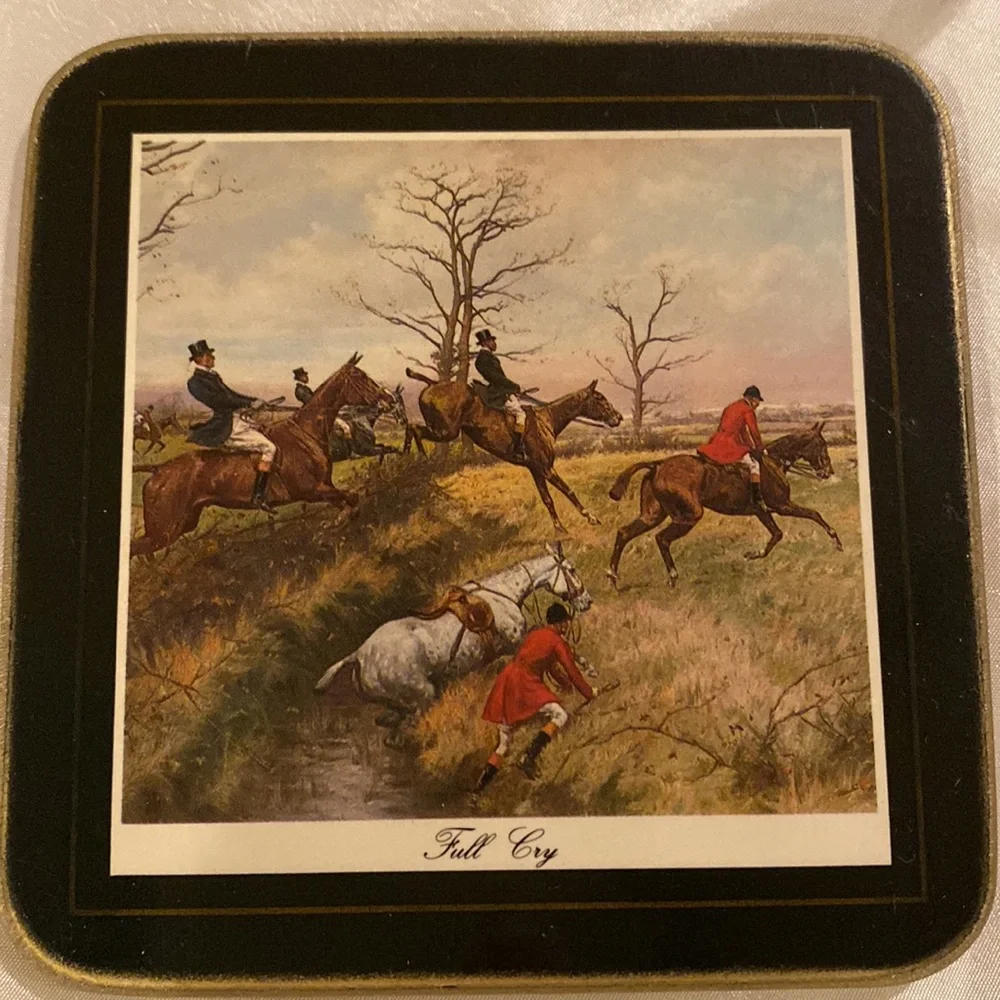 ~Cloverleaf~ Vintage Fox Hunting Scenes Coaster Set